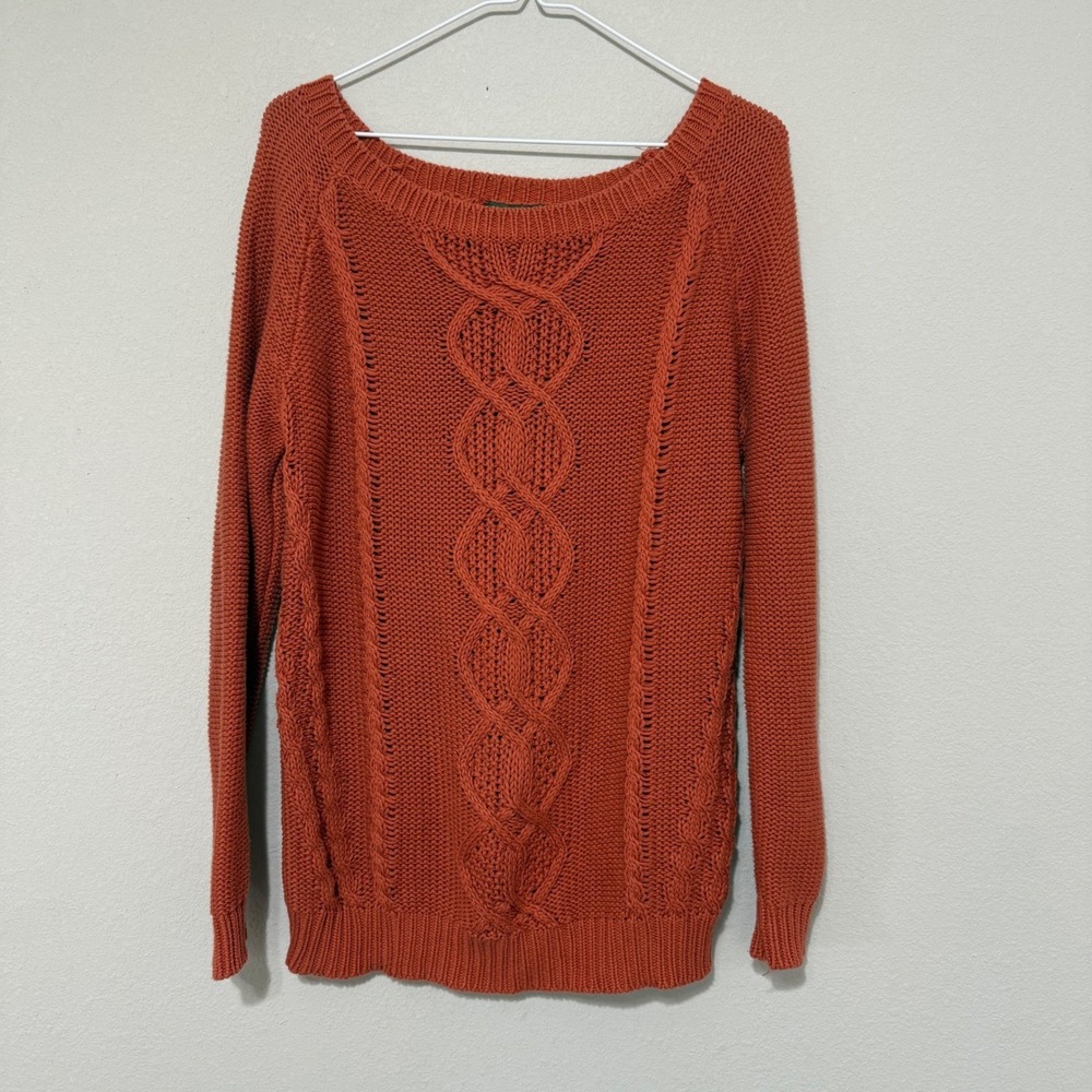 Maude Sweater Women Medium Orange Cable Knit Pullover Scoop‎ Neck